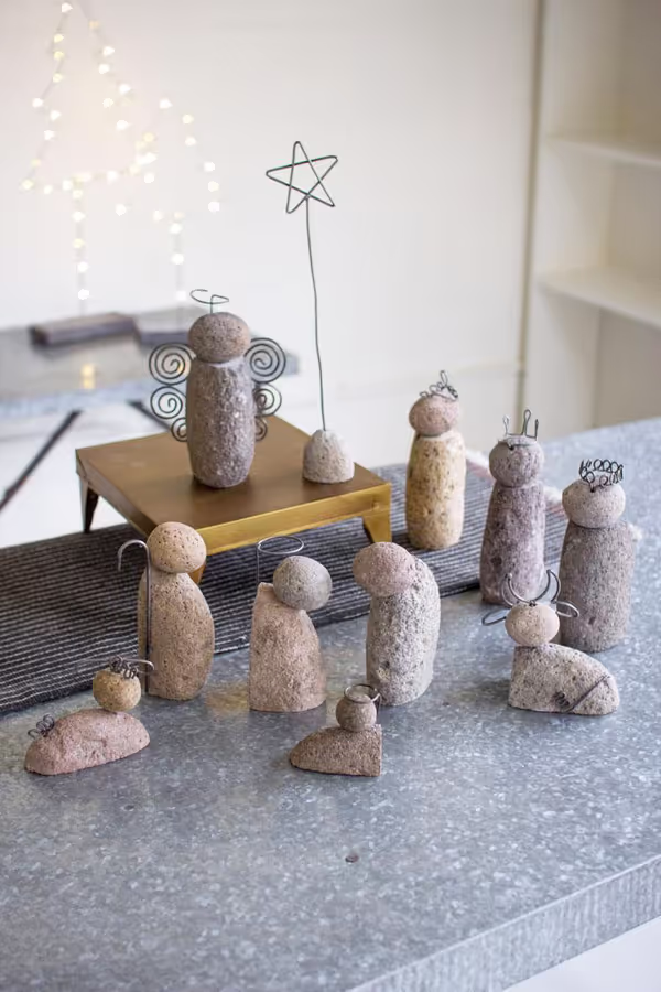 Set of 12 River Rock Nativity Scene