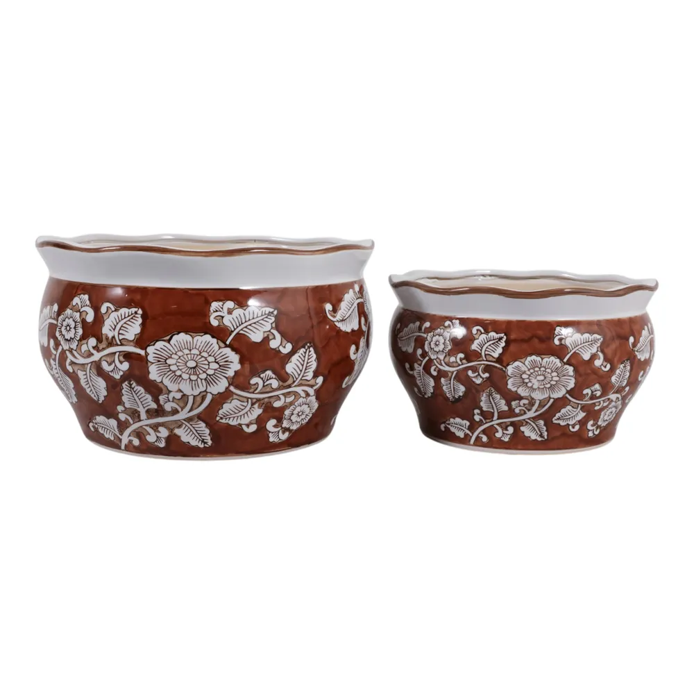 HENLEYDALE SET OF 2 BROWN PLANTER 8 (IN)