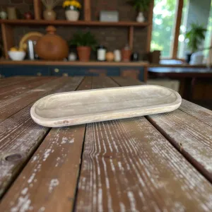 White Washed Wooden Oval Tray 24x8x1in 1
