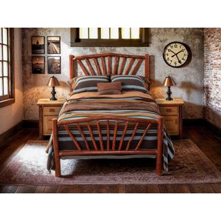 Hickory Log Sunburst Bed - Queen - Natural