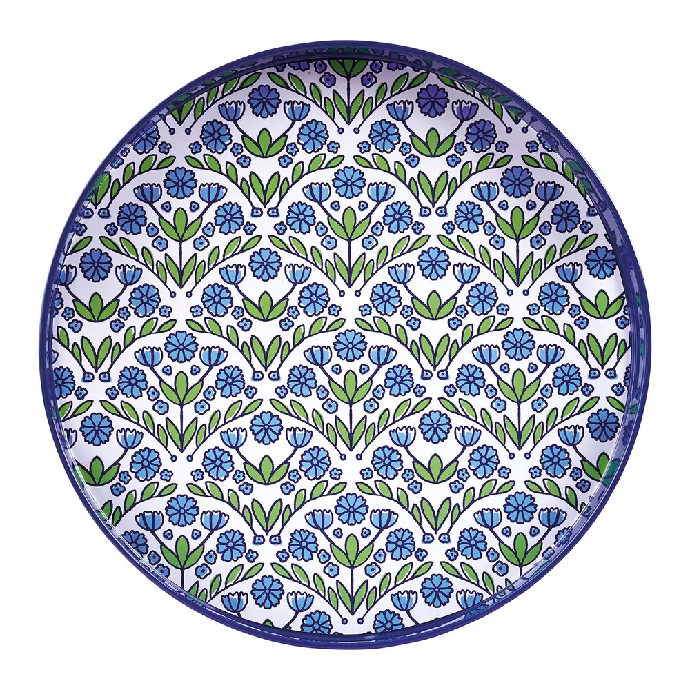 Blaire Blue  Round Lacquer Serving Tray