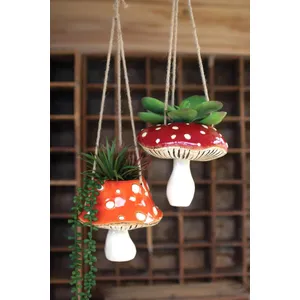 Set of 2 Ceramic Toadstool Hanging Planters 1