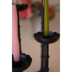 Set of 4 Black Cast Aluminum Taper Candle Holders with Flowers 2