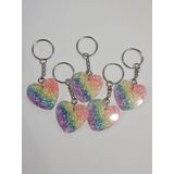 GLITTER KEYCHAIN - RAINBOW HEART 1
