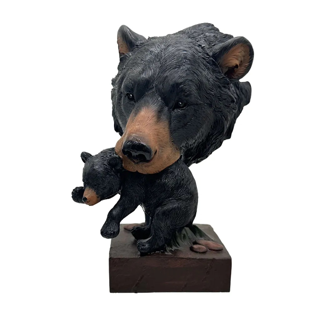 8" BEAR HEAD WITH CUB STATUE