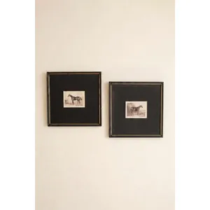 Set of 2 Framed Black and White Horse Prints Under Glass 4