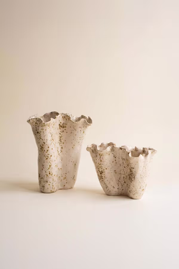 Set of 2 Ceramic Rustic Edge Speckle Vases