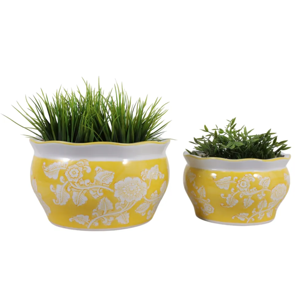 HENLEYDALE SET OF 2 YELLOW PLANTER 8 (IN)