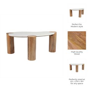 42X18" CURVED COFFEE TABLE, WHITE/NATURAL 10