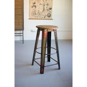 Recycled Metal Bar Stool with Wooden Top 1