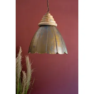 Dome Antique Brass Pendant Light with Wood Detail 5