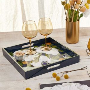 Anemone Poppy Square Lacquer Serving Tray 3