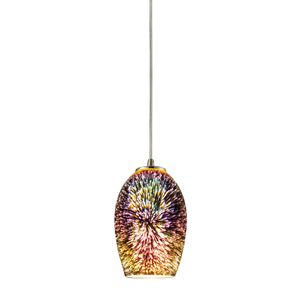 Illusions 5'' Wide 1-Light Mini Pendant - Satin Nickel with Multicolor Fireworks Glass 1