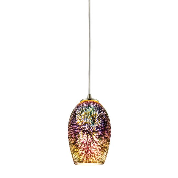 Illusions 5'' Wide 1-Light Mini Pendant - Satin Nickel with Multicolor Fireworks Glass