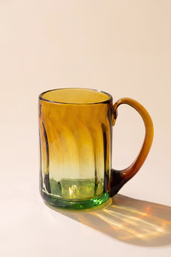 Recycled Fluted Amber Glass Mug with Handle