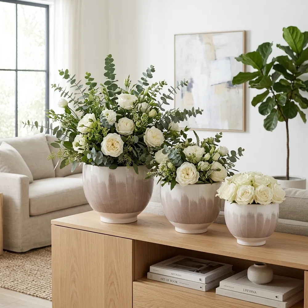 DASHSHAW SET OF 3 WHITE PLANTER 11 (IN)