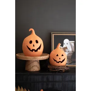 Set of 2 Terracotta Jack-O-Lanterns 1