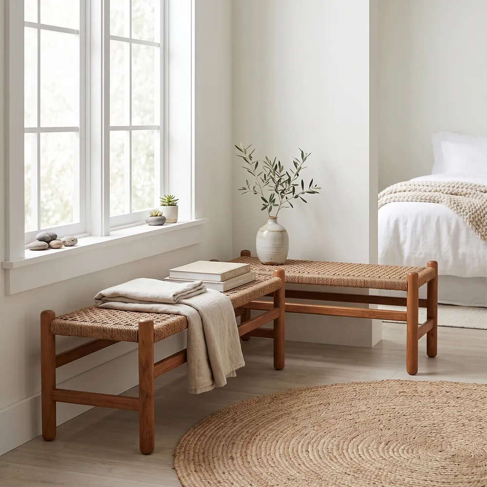 RAMONATON SET OF 2 TAN BENCHES 18 (IN)
