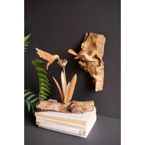 Repurposed Wood Wall Sculpture with Hand-Carved Birds 3