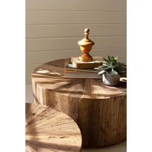 Set of 2 Recycled Wood Round Coffee Tables 2