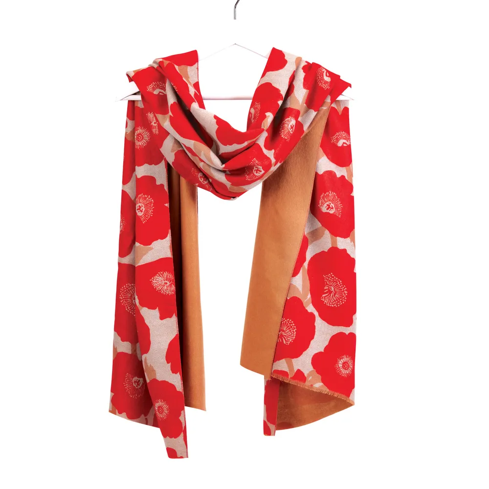 Poppies Red Reversible Wrap Scarf