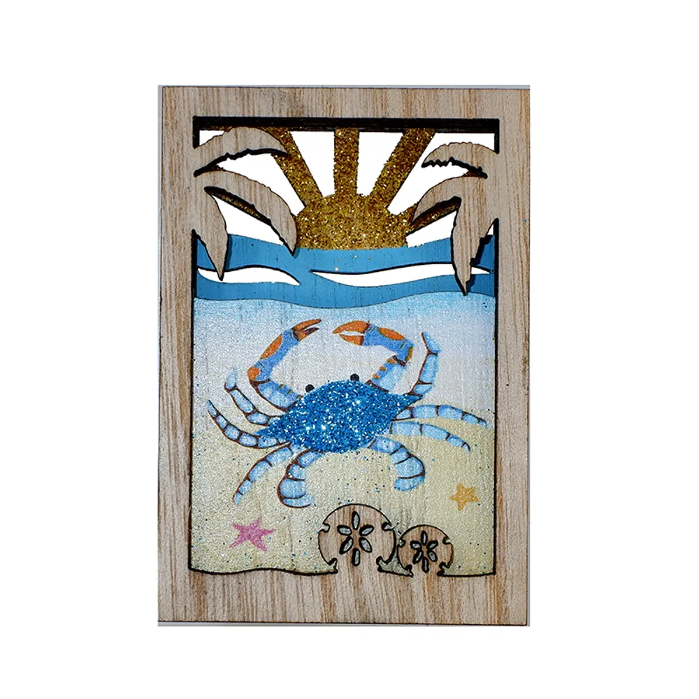 3" WOOD BLUE CRAB MAGNET