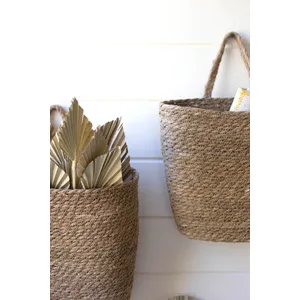 Set of 2 Tall Oval Woven Seagrass Wall Baskets 2