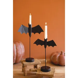 Set of 2 Black Bat Taper Candle Holders 1
