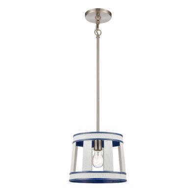 White Burlap 10″ Wide 1-Light Mini Pendant - Ocean Blue