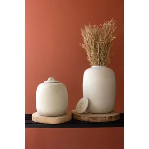 Set of 2 Ivory Ceramic Canisters 1