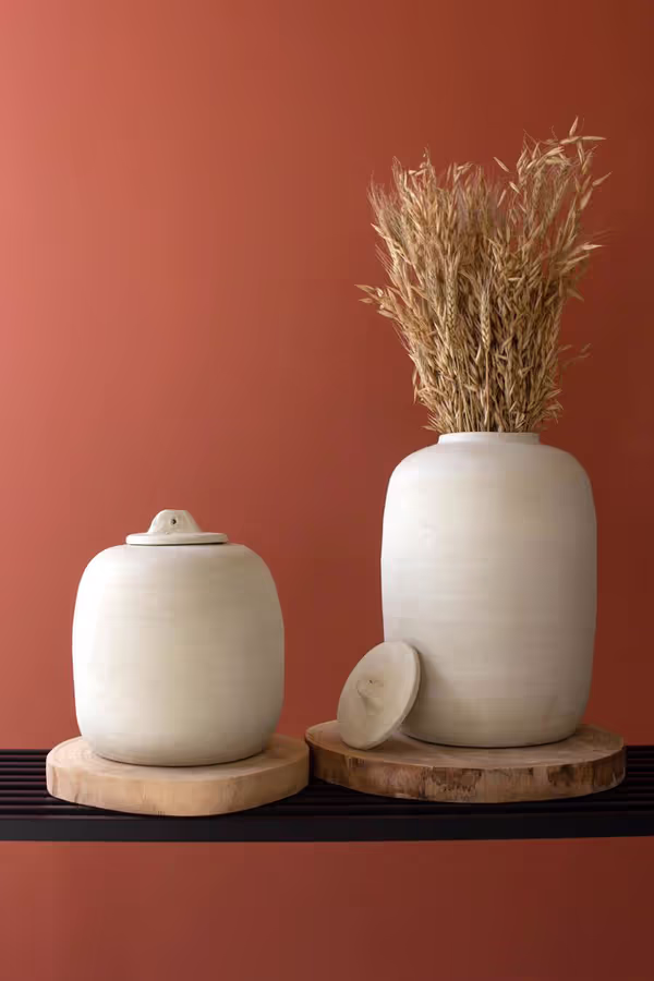 Set of 2 Ivory Ceramic Canisters