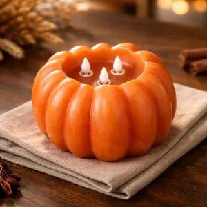 Orange Pumpkin Carved Moving Flame LED Candle 8x6in 1