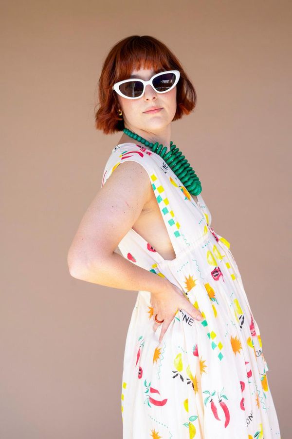Limone Print Dress with Tie in Front