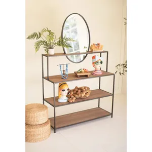 Metal and Wood Display Shelves with Mirror 1