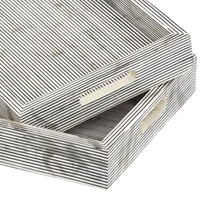 Eaton Etched Tray - Set of 2 White 3
