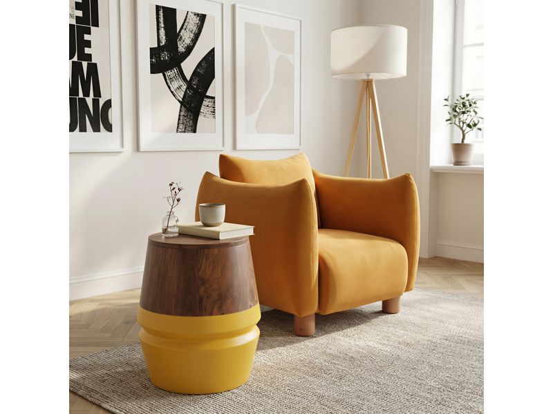 Tornos Side Table Walnut & Yellow 2