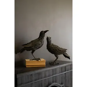 Set of 2 Black Metal Halloween Crows 2