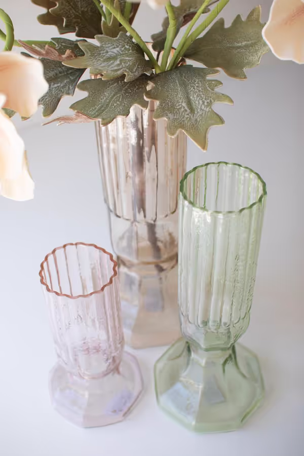 Set of 3 Fluted Glass Vases