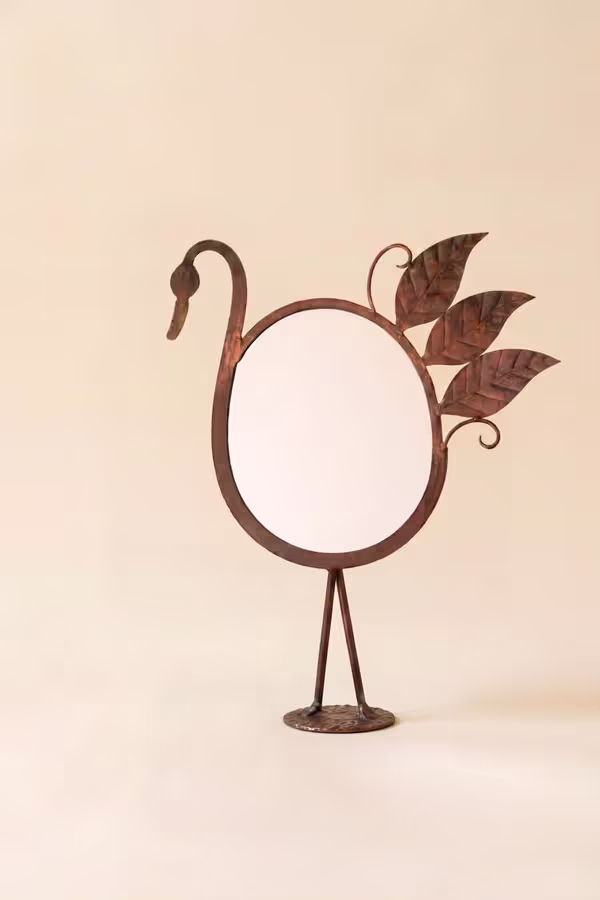 Forged-Iron Bird Tabletop Mirror