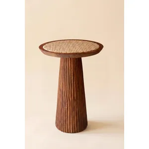 Round Wooden Side Table with Woven Cane Top 3