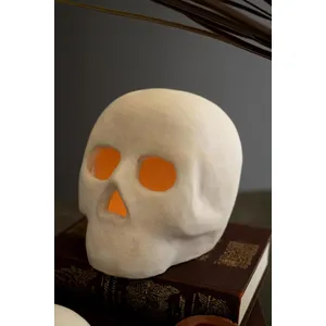 Set of 2 Cement Halloween Skulls Luminaries 2