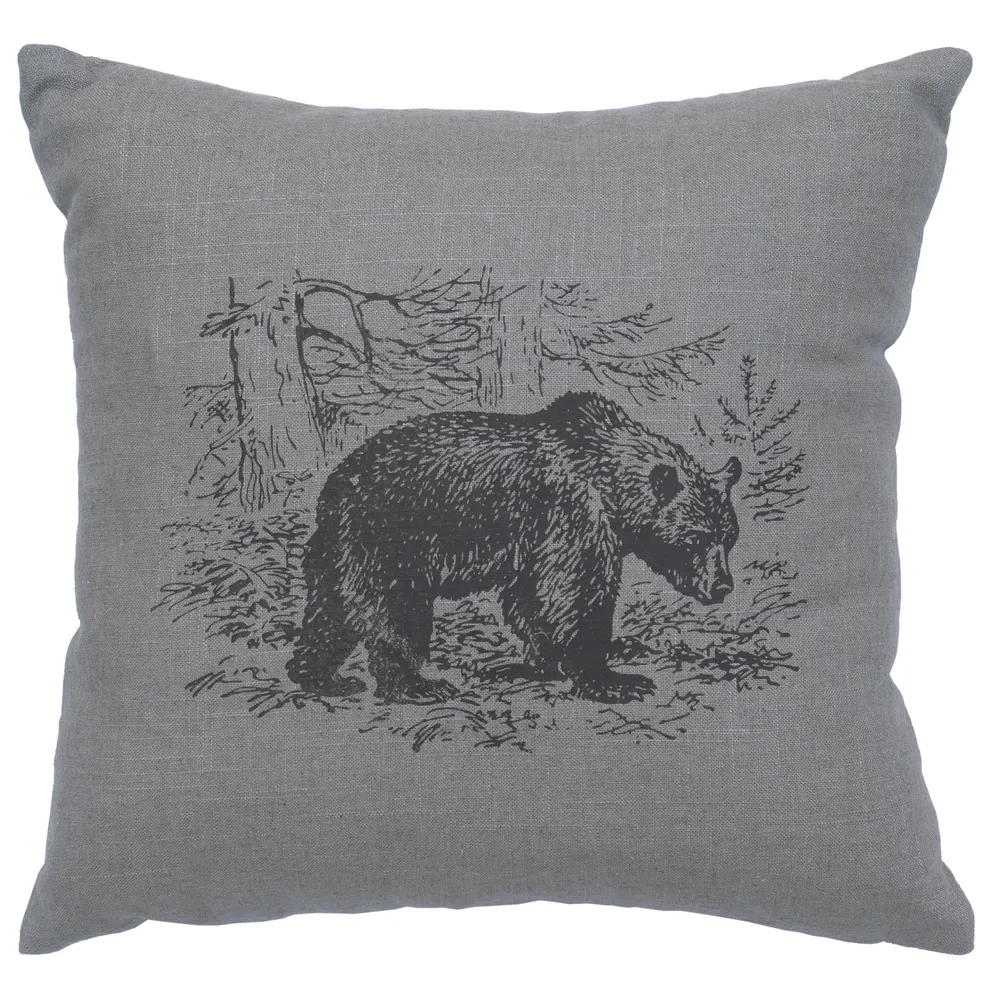 Image Pillow - Bear Scene - Linen Gray