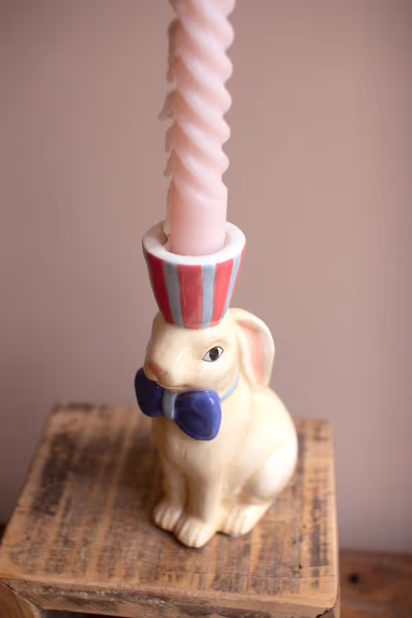 Set of 3 Ceramic Bunny Taper Candle Holders