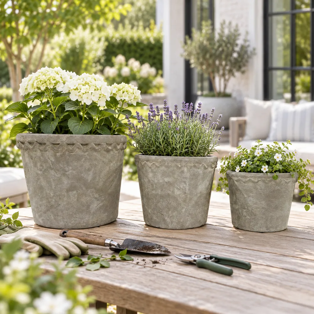 TATESIDE SET OF 3 GRAY PLANTER 8 (IN)