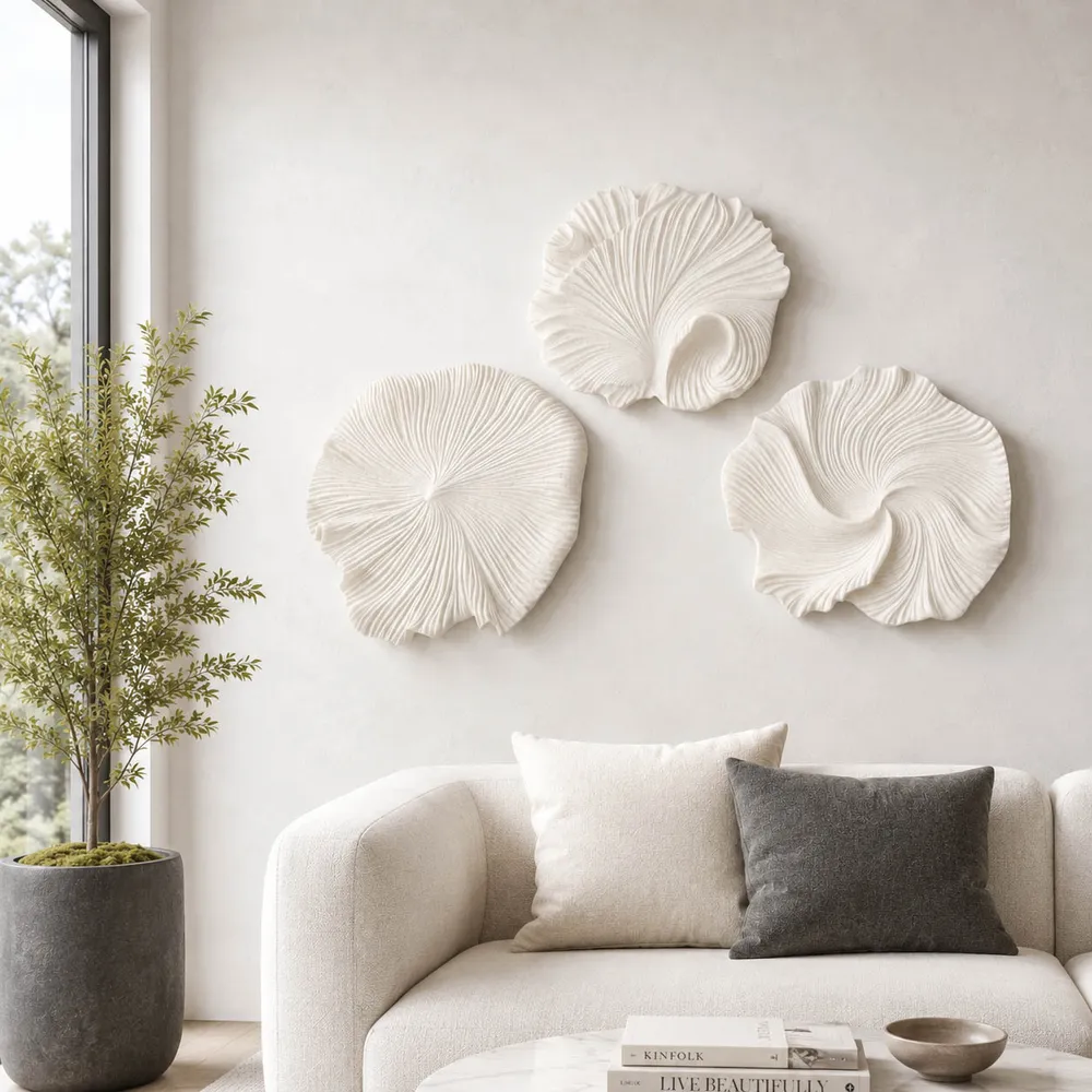 HELTONRUN SET OF 3 WHITE WALL SCULPTURES 20 (IN)