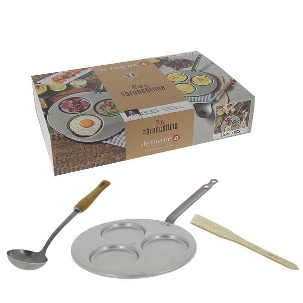 DEBUYER BRUNCHTIME Box, 3-Blini Pan, MINERAL B, SS Ladle, Crepe Spatula