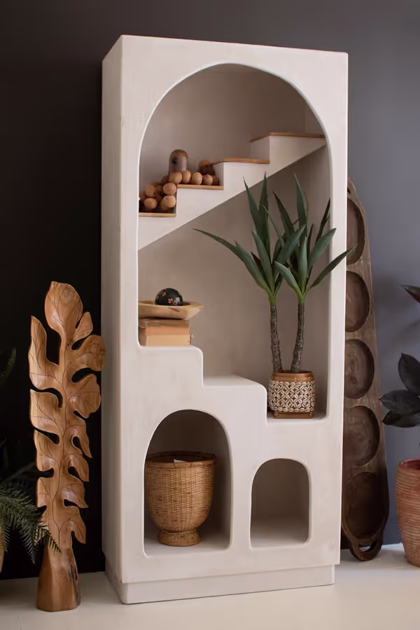 Textured Arched Shelving Unit with Stairs Detail