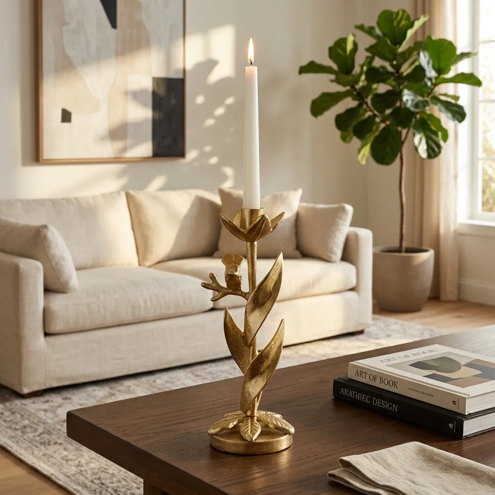 HOLLYMOOR GOLD CANDLE HOLDER 11 (IN)