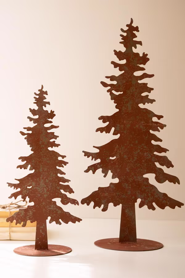 Set of 4 Rustic Metal Christmas Trees and Reindeer