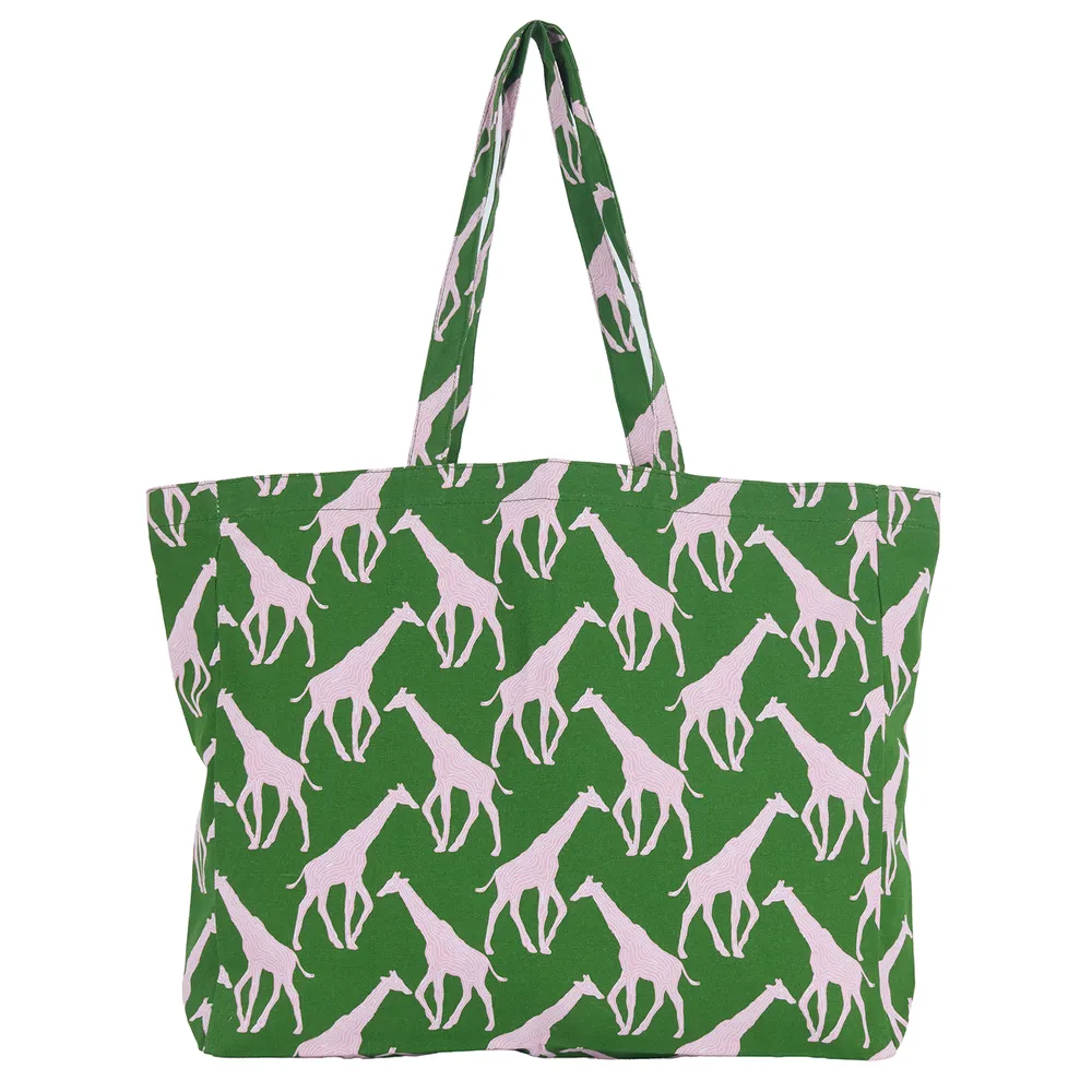 Giraffe Pink & Green Little Shopper Canvas Tote Bag
